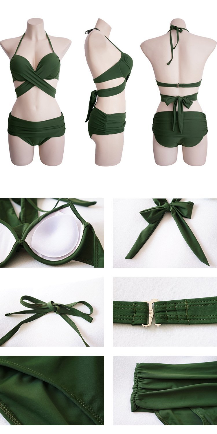 Bikini Two-Piece Gathered Sexy Braised Cross Straps Split Swimsuit