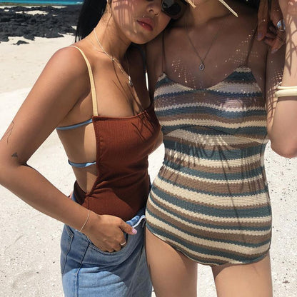 Striped Skinny Beach One-Piece Swimsuit