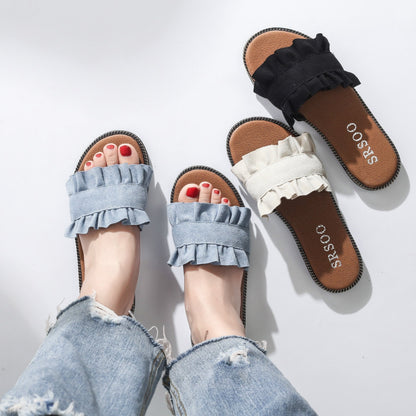 Fungus Lace Slippers Female Small Fresh Flat Sandals And Slippers