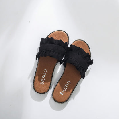 Fungus Lace Slippers Female Small Fresh Flat Sandals And Slippers