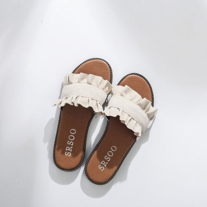 Fungus Lace Slippers Female Small Fresh Flat Sandals And Slippers