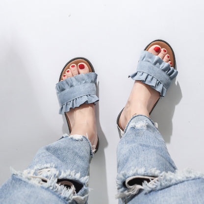 Fungus Lace Slippers Female Small Fresh Flat Sandals And Slippers