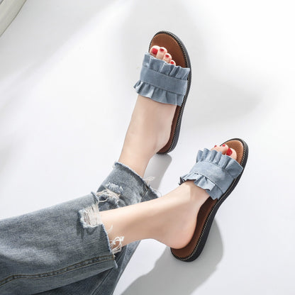 Fungus Lace Slippers Female Small Fresh Flat Sandals And Slippers