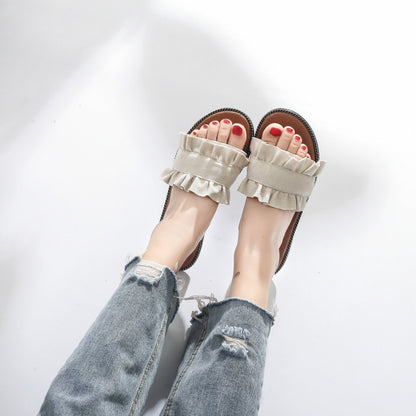 Fungus Lace Slippers Female Small Fresh Flat Sandals And Slippers