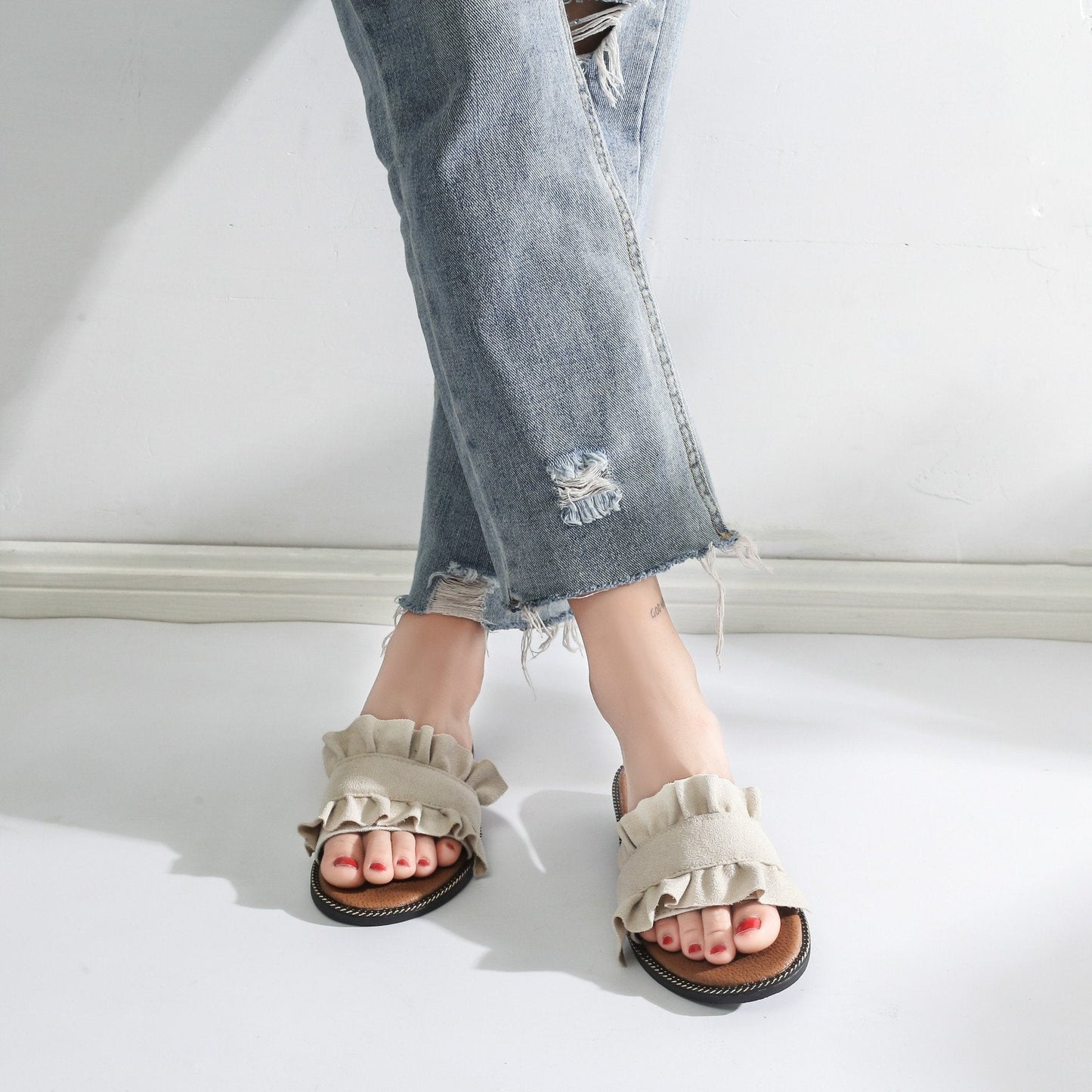 Fungus Lace Slippers Female Small Fresh Flat Sandals And Slippers