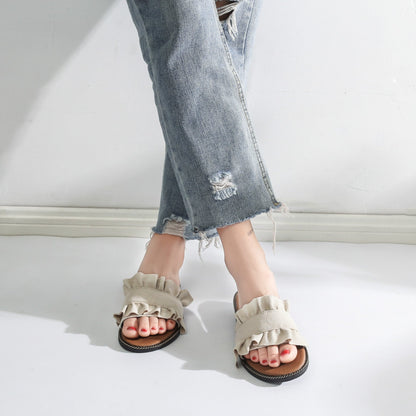 Fungus Lace Slippers Female Small Fresh Flat Sandals And Slippers