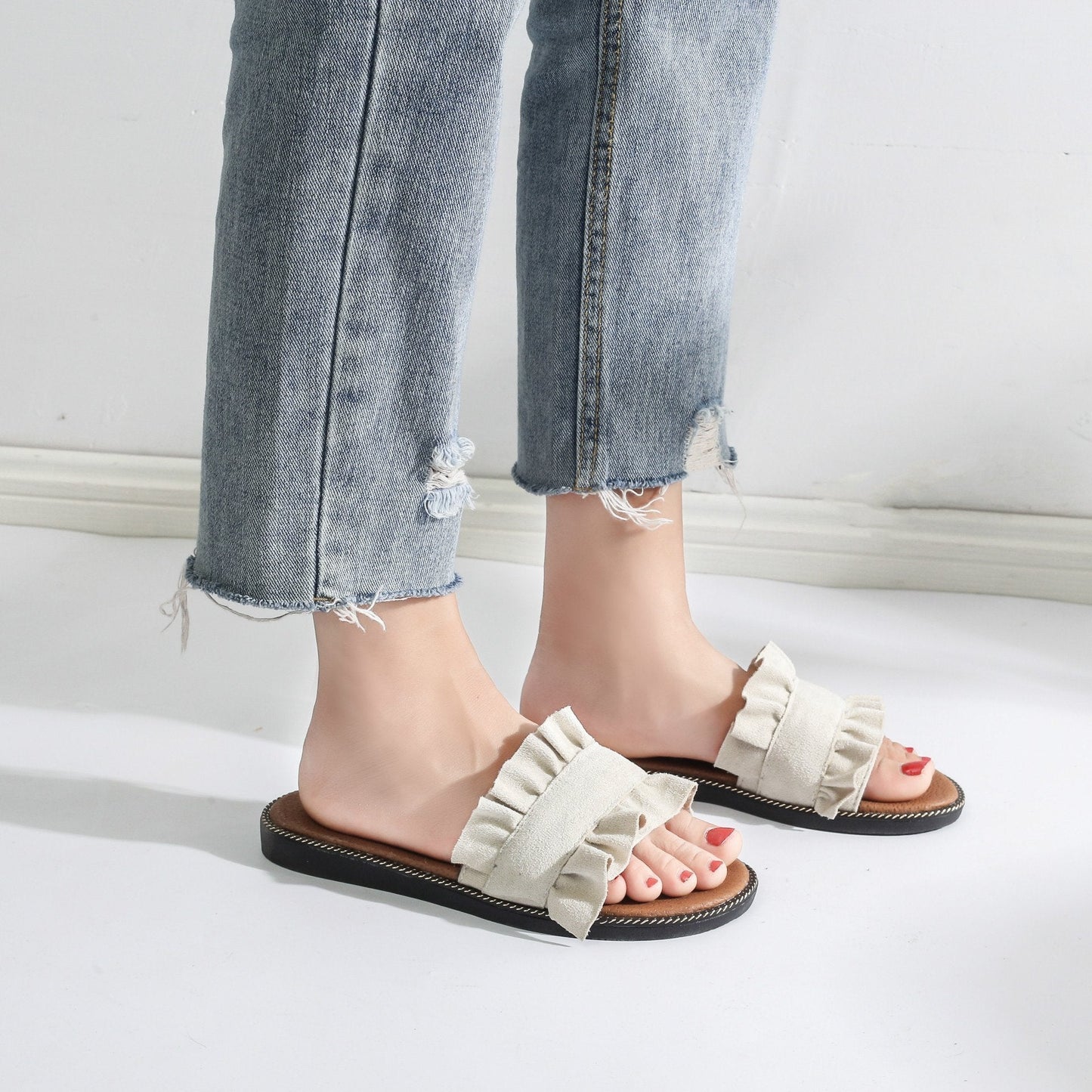 Fungus Lace Slippers Female Small Fresh Flat Sandals And Slippers