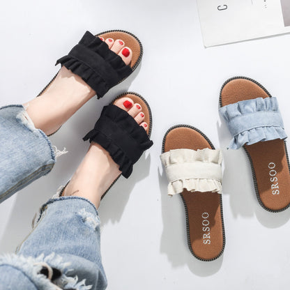 Fungus Lace Slippers Female Small Fresh Flat Sandals And Slippers