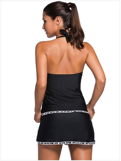 Sexy Backless Solid Two-Piece Skirt Swimsuit