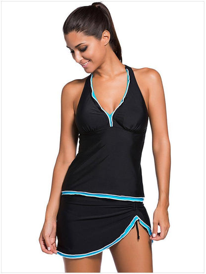 Sexy Backless Solid Two-Piece Skirt Swimsuit