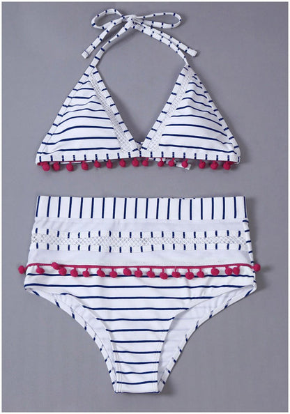 Bikini High Waist Split Tassel Swimsuit