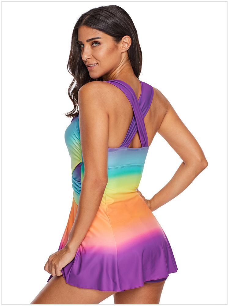 Gradient Color Skirt Split Two-Piece Slim Swimsuit