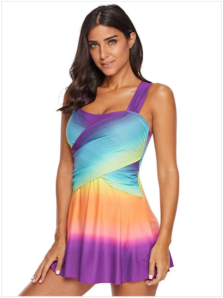 Gradient Color Skirt Split Two-Piece Slim Swimsuit