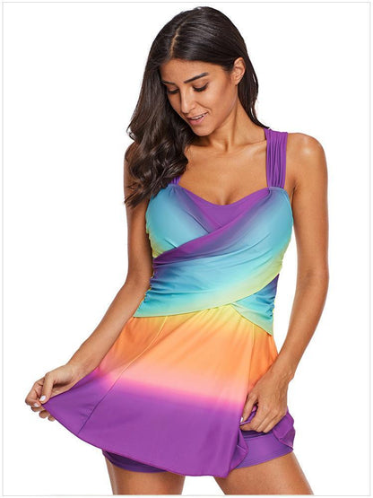 Gradient Color Skirt Split Two-Piece Slim Swimsuit