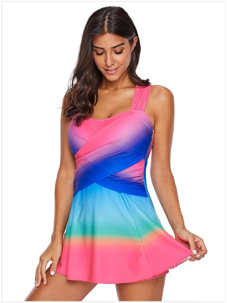 Gradient Color Skirt Split Two-Piece Slim Swimsuit