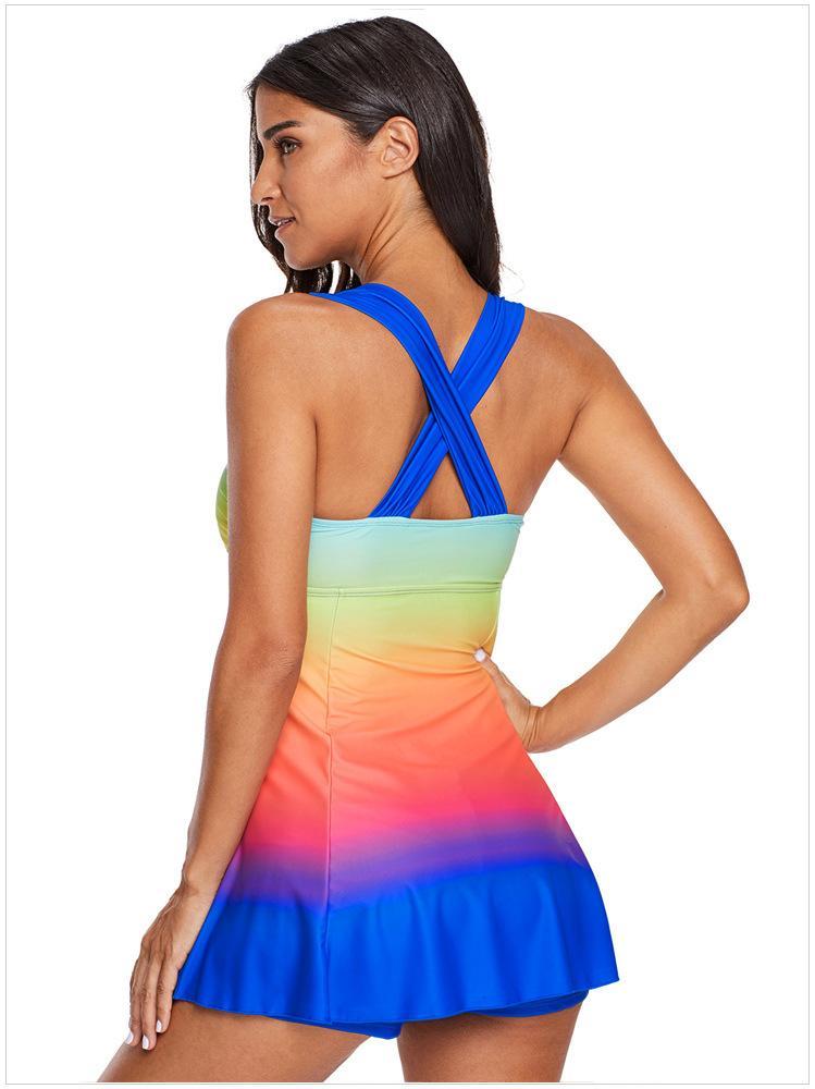 Gradient Color Skirt Split Two-Piece Slim Swimsuit