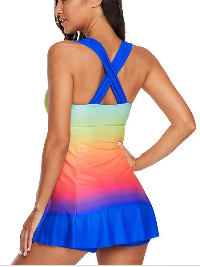 Gradient Color Skirt Split Two-Piece Slim Swimsuit