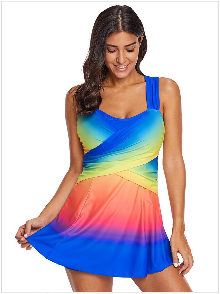 Gradient Color Skirt Split Two-Piece Slim Swimsuit