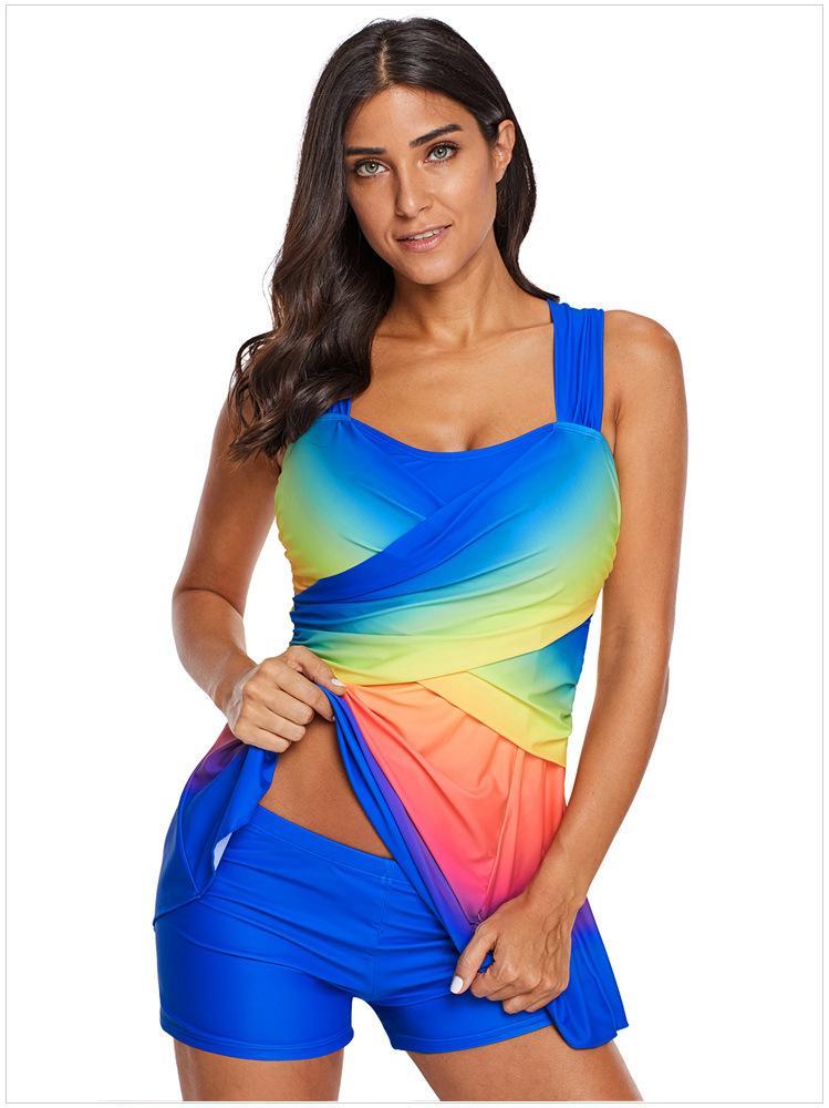 Gradient Color Skirt Split Two-Piece Slim Swimsuit