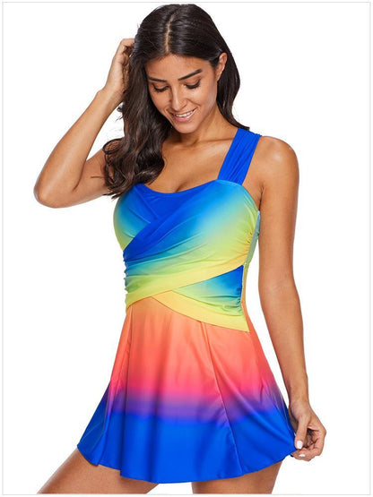 Gradient Color Skirt Split Two-Piece Slim Swimsuit
