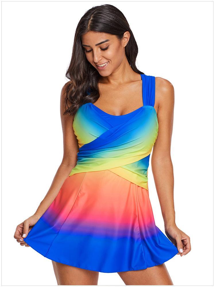 Gradient Color Skirt Split Two-Piece Slim Swimsuit