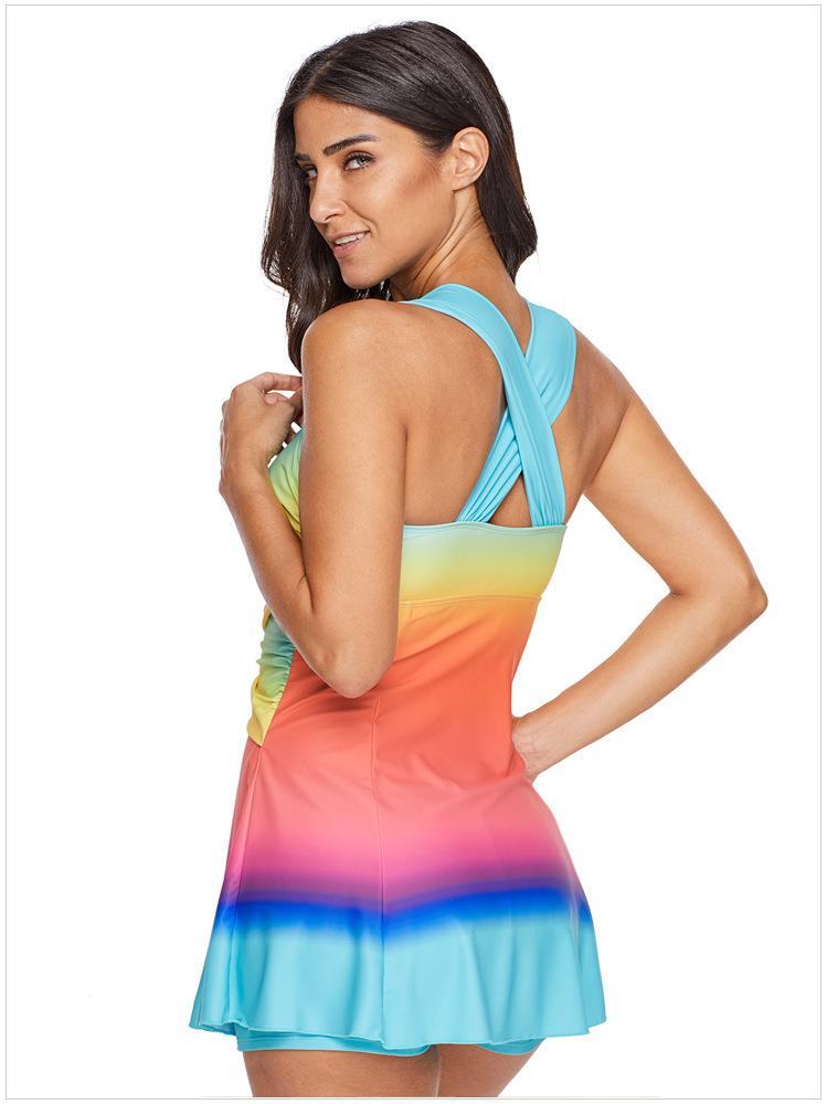 Gradient Color Skirt Split Two-Piece Slim Swimsuit