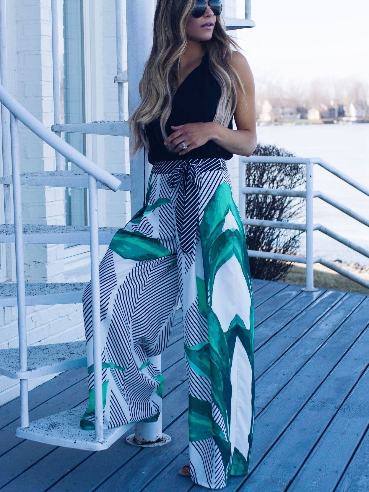 Retro Printed Lace-Up Skirt Pant