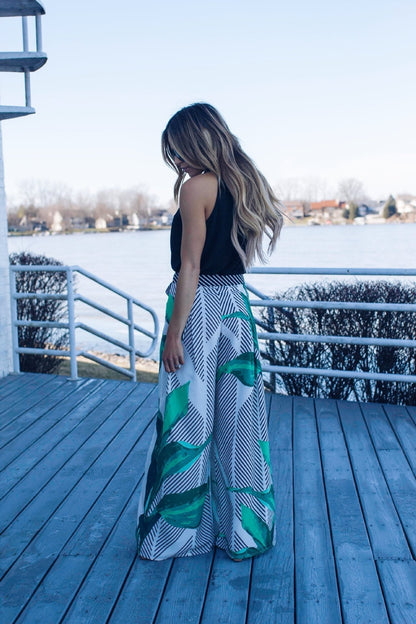 Retro Printed Lace-Up Skirt Pant