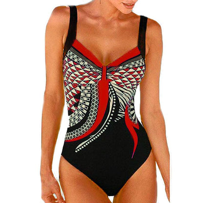 Swimwear Sling Retro Printed Ladies Jumpsuit Sexy Backless Swimsuit.