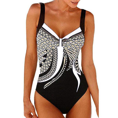Swimwear Sling Retro Printed Ladies Jumpsuit Sexy Backless Swimsuit.