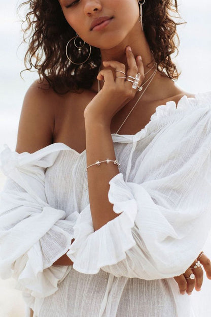 Lace Shirt Ruffled Trumpet Sleeve Beach Blouse Sun Protection Clothing Top