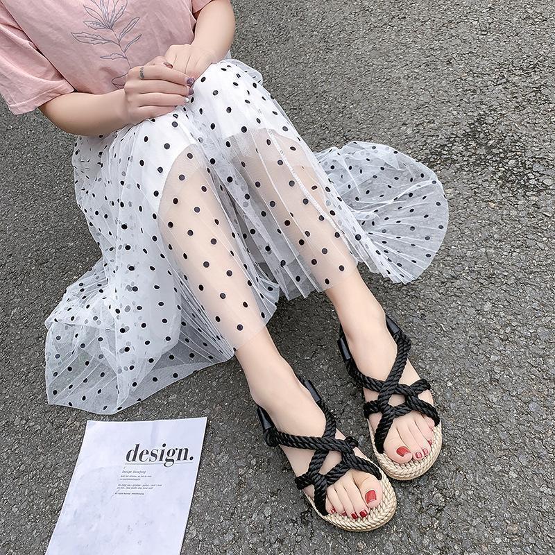 Beach Sandals Female Summer Retro Casual Simple Flat Open Toe Hemp Rope Woven Shoes