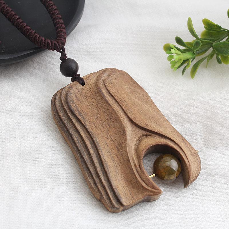 National Style Retro Long Sweater Chain Necklace Handmade Wooden Pendant Costume Pendant