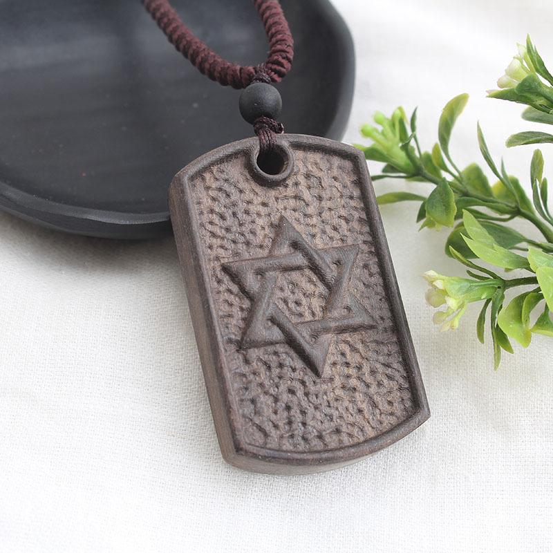 National Style Retro Long Sweater Chain Necklace Handmade Wooden Pendant Costume Pendant