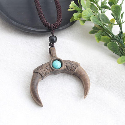 National Style Retro Long Sweater Chain Necklace Handmade Wooden Pendant Costume Pendant