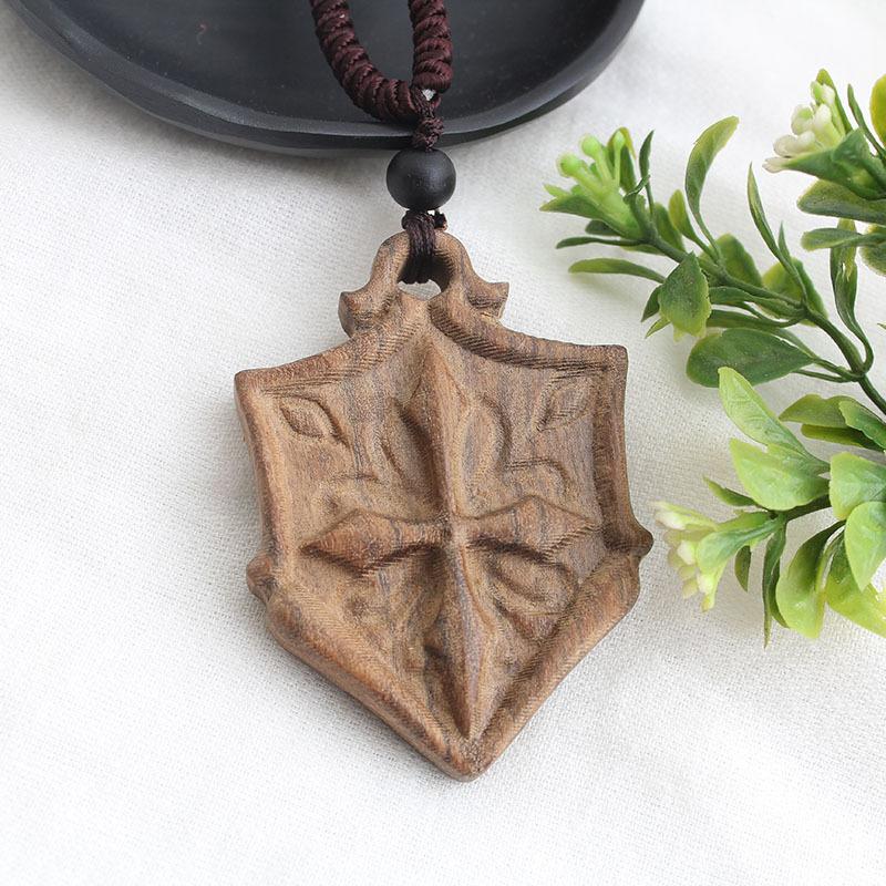 National Style Retro Long Sweater Chain Necklace Handmade Wooden Pendant Costume Pendant