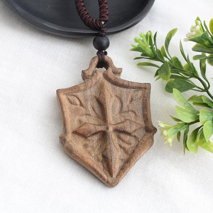 National Style Retro Long Sweater Chain Necklace Handmade Wooden Pendant Costume Pendant