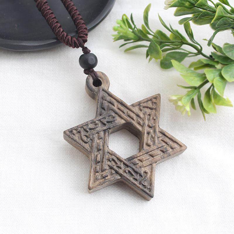 National Style Retro Long Sweater Chain Necklace Handmade Wooden Pendant Costume Pendant