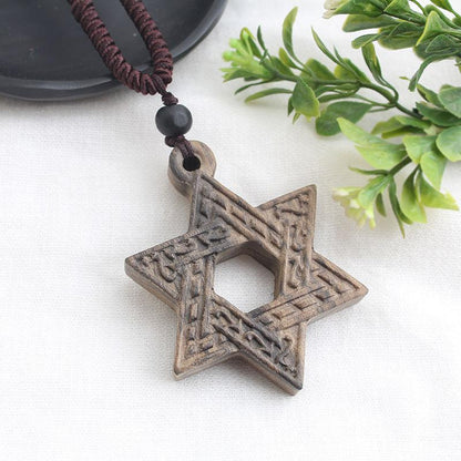 National Style Retro Long Sweater Chain Necklace Handmade Wooden Pendant Costume Pendant