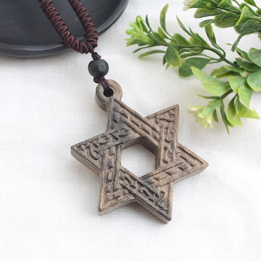 National Style Retro Long Sweater Chain Necklace Handmade Wooden Pendant Costume Pendant