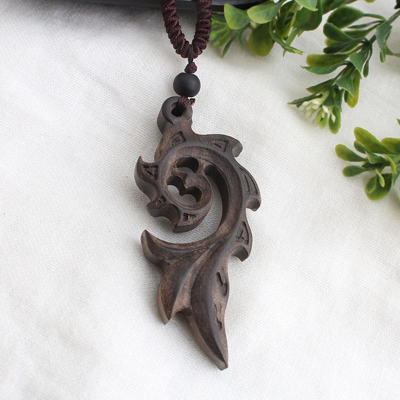 National Style Retro Long Sweater Chain Necklace Handmade Wooden Pendant Costume Pendant