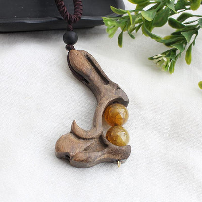 National Style Retro Long Sweater Chain Necklace Handmade Wooden Pendant Costume Pendant