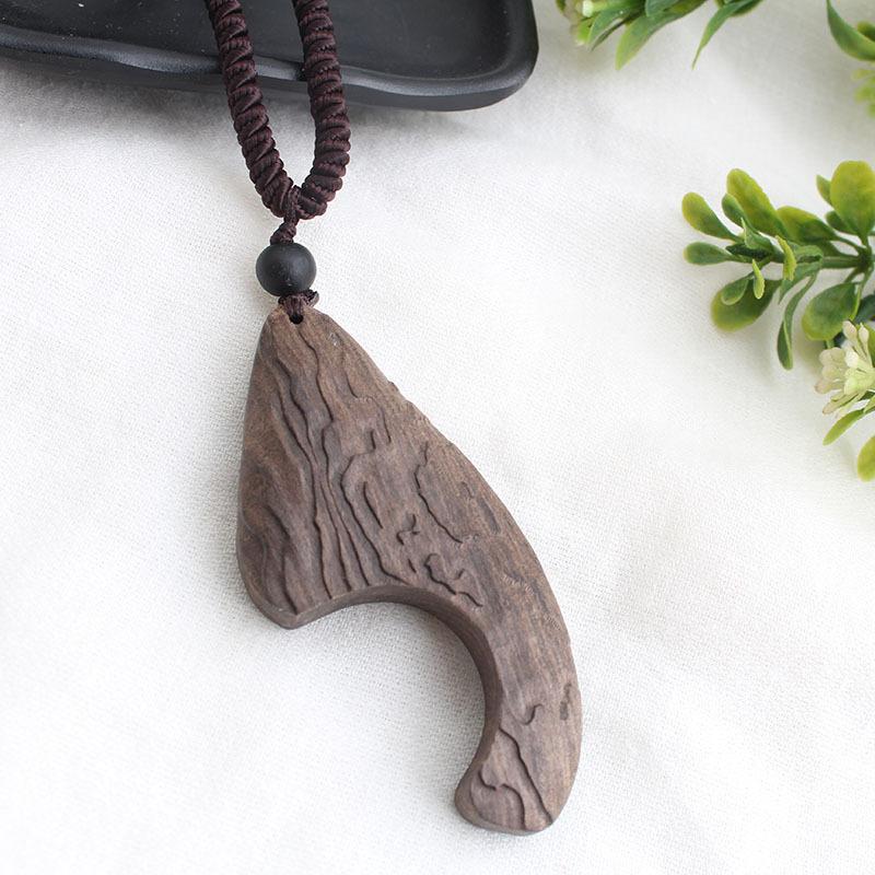 National Style Retro Long Sweater Chain Necklace Handmade Wooden Pendant Costume Pendant