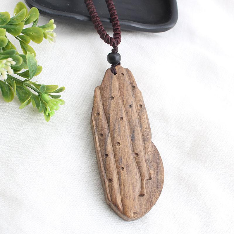 National Style Retro Long Sweater Chain Necklace Handmade Wooden Pendant Costume Pendant