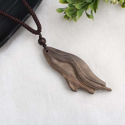 National Style Retro Long Sweater Chain Necklace Handmade Wooden Pendant Costume Pendant