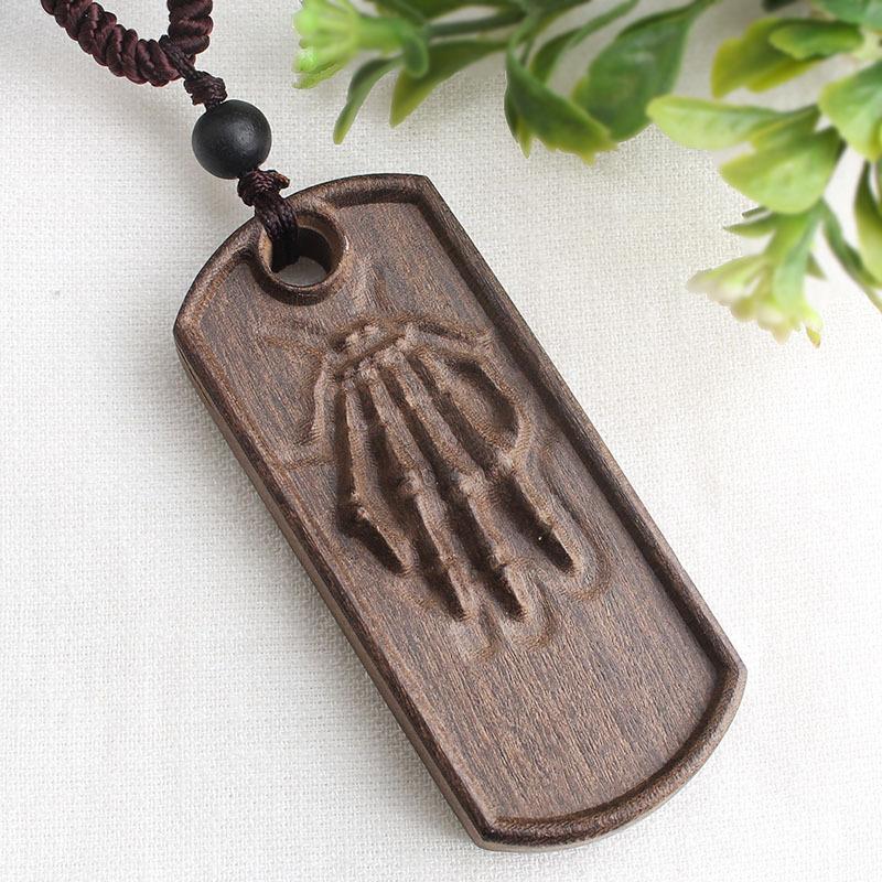 National Style Retro Long Sweater Chain Necklace Handmade Wooden Pendant Costume Pendant