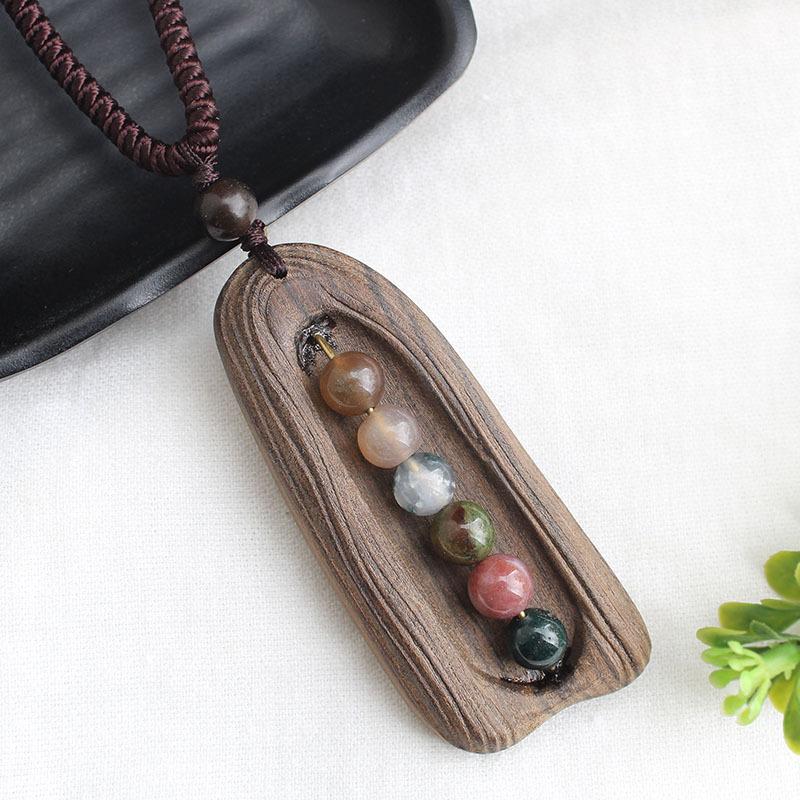 National Style Retro Long Sweater Chain Necklace Handmade Wooden Pendant Costume Pendant