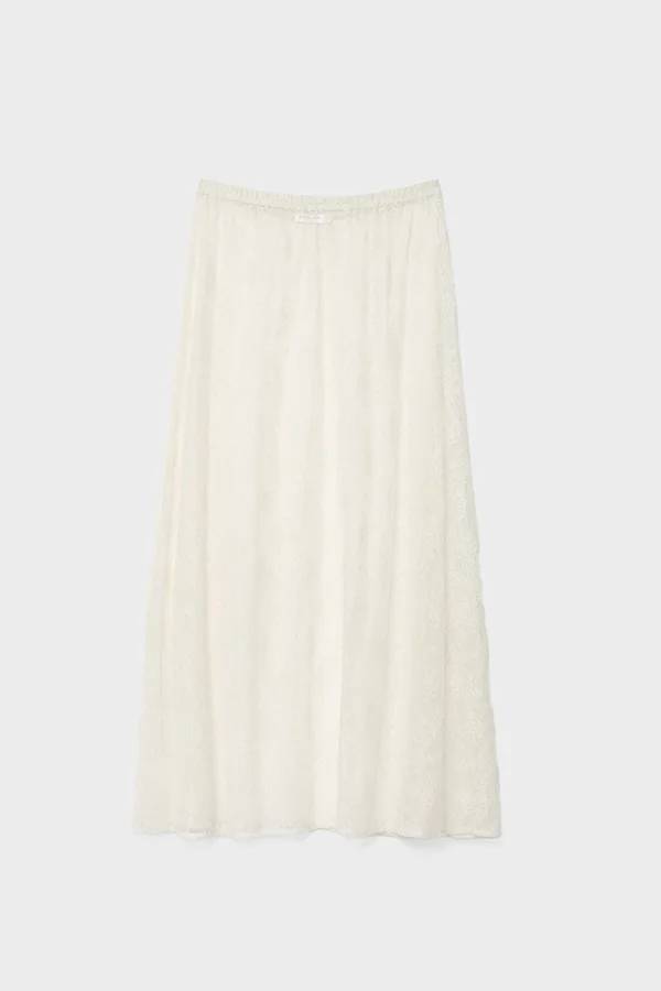 Elegant Casual Feeling Floral Lace Elastic Waist Maxi Skirt