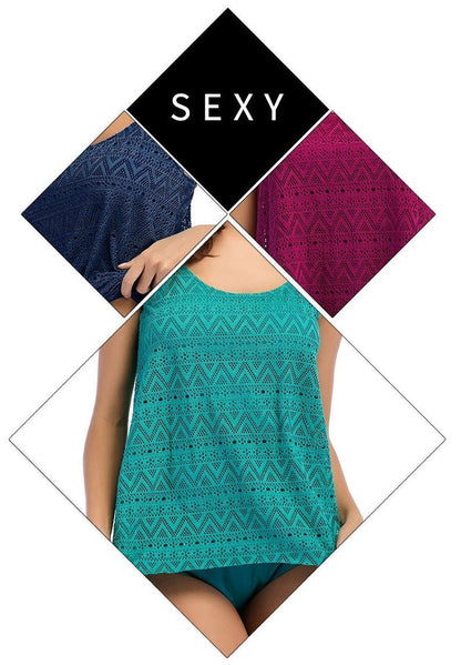 Plus Size Lace Breathable Solid Color Cover Belly Soft Tankini Swimsuits For Women