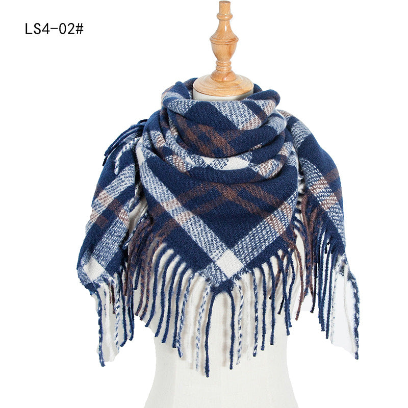 Winter Color Block Striped Tassel Square Scarf